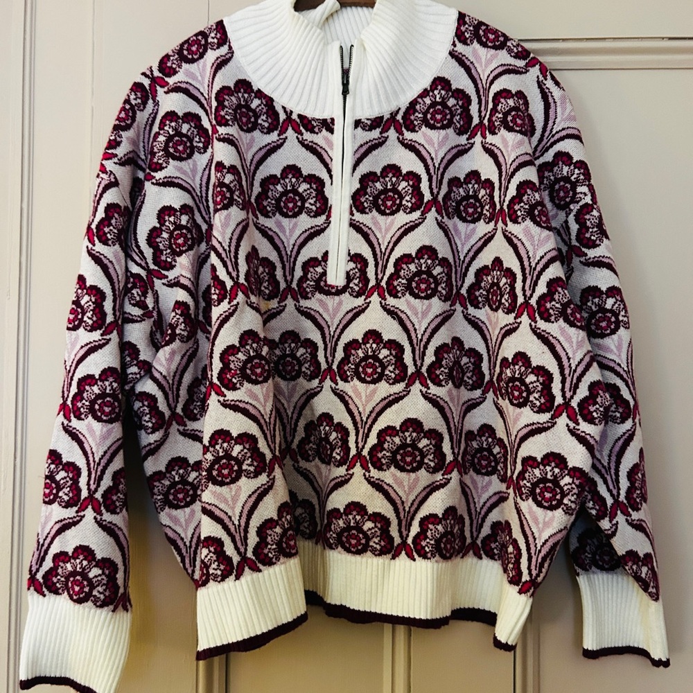 Anthropologie Maeve Pink and White Knit Sweater